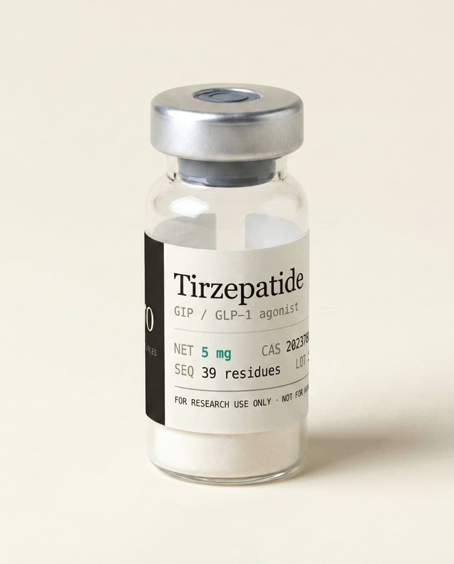 Tirzepatide vial, angled